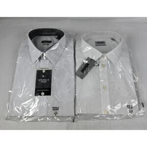 Lot of 2 Men's White Dress Shirts 17.5 32/33 XL Reg Fit Van Heusen Unlisted NEW